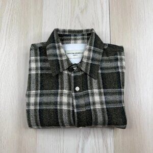 Officine Generale Mens Gray White Long Sleeve Plaid Flannel Button Up Shirt Sz S